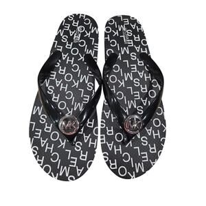 NWOT Micheal Kors Monogram Black and White Flip Flops Women's Size 9